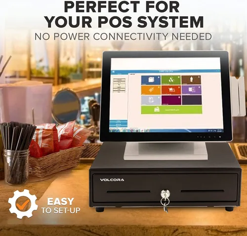 Vista 7 de Volcora Cajón de caja registradora manual de 13 pulgadas para sistema de punto de venta (POS), hasta servicio pesado negro con 4 billetes y 5