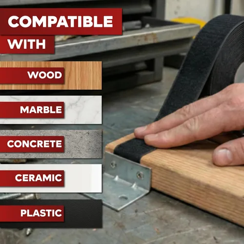 Vista 4 de Cinta de gancho y bucle, negro, tiras industriales de 1.5 pulgadas x 10 pies con adhesivo resistente, rollo de gancho y bucle para interiores