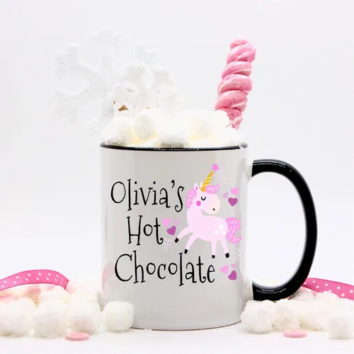 Personalized Hot Chocolate Light Pink Unicorn Mug for Kids, Kids Hot Cocoa Mugs, Valentine's Day Gift For Girls, Gifts under 20, Unicorn Hot Cocoa