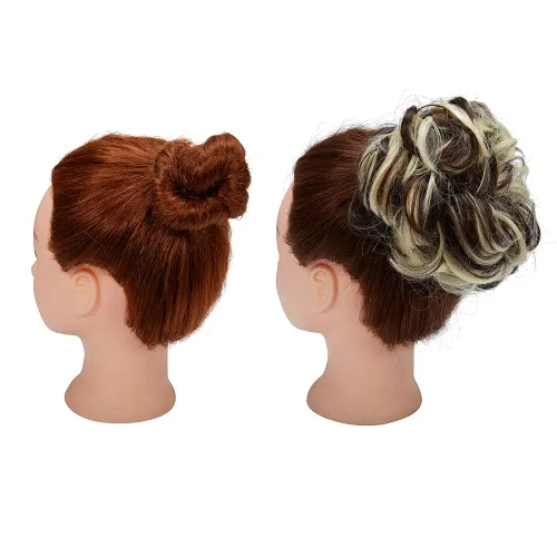 Vista 5 de Extensiones de moño de pelo desordenado, rizado, ondulado, desordenado, sintético, postizo de pelo para mujeres Mezcla de marrón negro y rubio