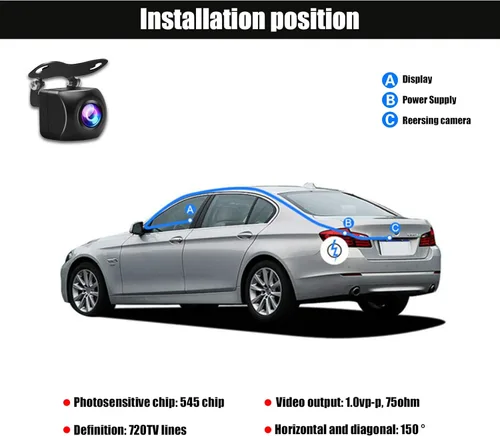 Vista 7 de Miytsya 1 PC Cámara de respaldo para auto, 130° de súper ángulo amplio y vista trasera/frontal universal, cámara metálica universal, lentes