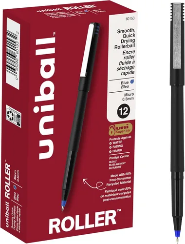 Bolígrafos roller uniball, punta micro de 0.5 mm, azul, paquete de 12