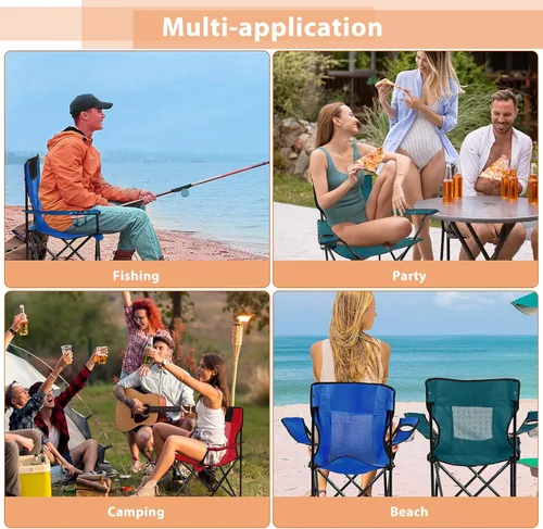 Vista 5 de Shellwei Silla de camping plegable transpirable con bolsa de transporte para tazas, tamaño regular, portátil, ligera, con bolsillo lateral, pesca