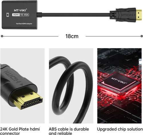 Vista 4 de MT-VIKI Adaptador HDMI a VGA, convertidor HDMI chapado en oro macho a hembra, compatible con computadora, computadora de escritorio, laptop