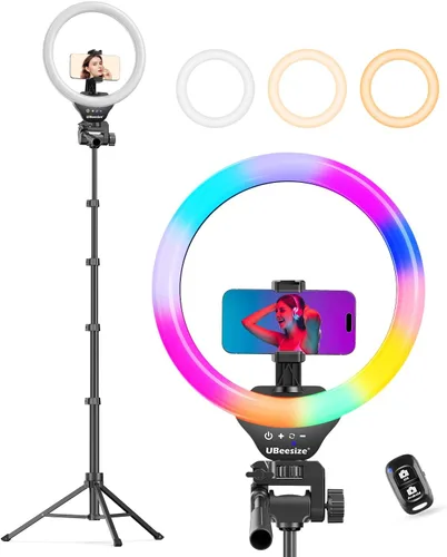 Vista 13 de UBeesize Anillo de luz LED de 12 pulgadas con soporte de trípode de 62 pulgadas, anillo de luz para selfie para grabación de video, transmisión