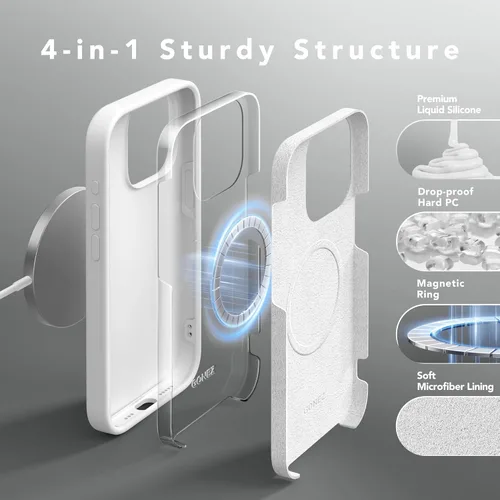 Vista 271 de GONEZ Funda magnética para iPhone 14, compatible con Magsafe, con protector de pantalla + protector de cámara, forro de microfibra antiarañazos