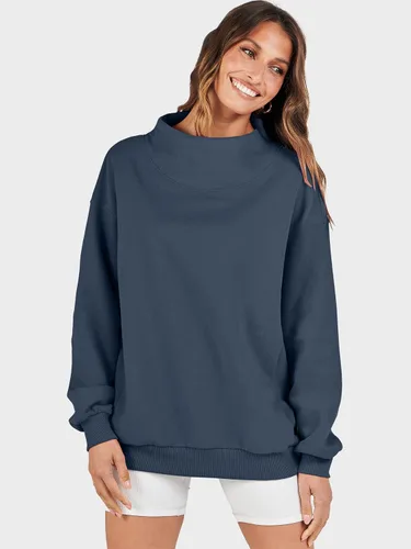 Vista 7 de ANRABESS - Sudaderas con capucha de cuello alto para mujer, de manga larga, estilo oversized, tops de moda para otoño 2025 Azul marino oscuro