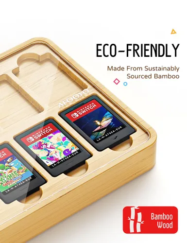 Vista 7 de AFOOYO Switch Game Case Compatible with Nintendo Switch Games Portable Card Storage Card Holder with 12 Game Card Slots, Switch Card Case- Bamboo