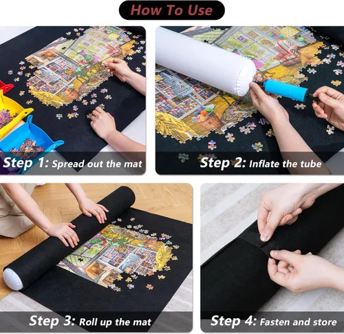 Vista 5 de Lavievert Tapete enrollable para rompecabezas con 6 bandejas de clasificación de colores, almacena y transporta rompecabezas de hasta 2000 piezas