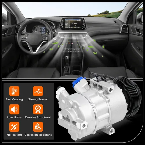 Vista 4 de Conjunto de compresor de aire acondicionado 97701D3750 A/C con embrague compatible con Hyundai Tucson 2.0L 2019 2020 2021, reemplazo para 198374