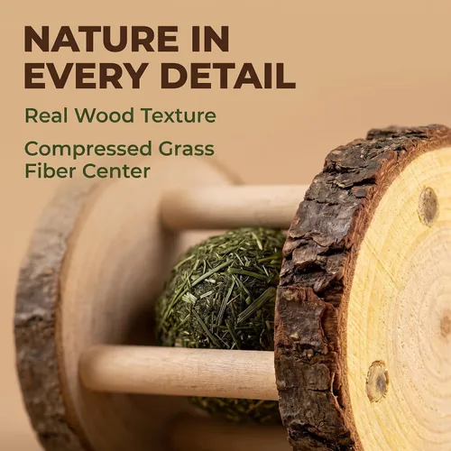 Vista 7 de BWESOO Juguete masticable de conejo de hámster, juguete de madera natural, juguete de molienda de dientes de madera con campana para loro, conejo
