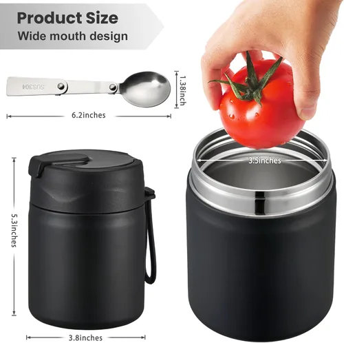 Vista 5 de Termo de sopa de 17oz para alimentos calientes para niños, frasco de alimentos aislado con cuchara, termo para almuerzo de alimentos calientes, caja
