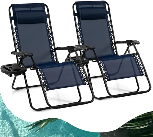 Vista 16 de Goplus Zero Gravity - Silla reclinable, plegable y ajustable con almohada y soporte para tazas para el patio, la piscina, el campamento y exteriores