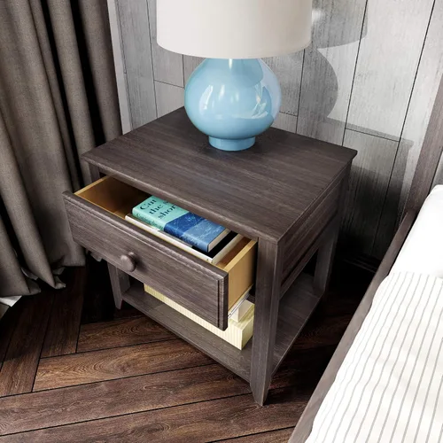Vista 3 de Plank+Beam Mesita de noche con cajón y estante, arcilla