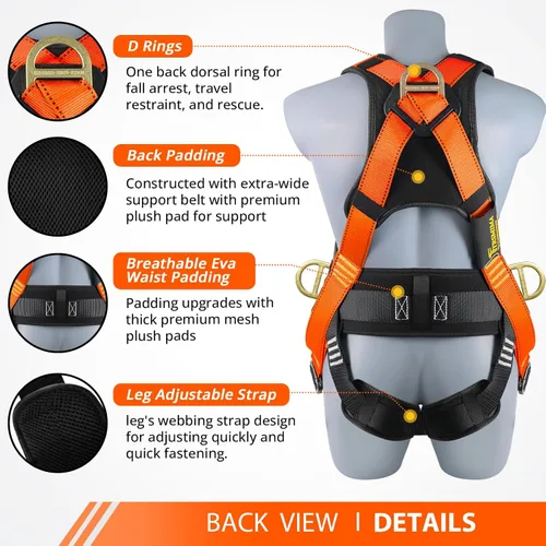 Vista 3 de TRSMIMA Arnés de seguridad con protección contra caídas, kit de arnés de techo para hombre, arnés de construcción de cuerpo completo con cordón