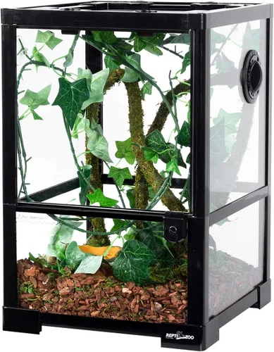 REPTI ZOO Tanque de hábitat anfibio de 10 galones, terrario de reptiles de vidrio de visión completa, 12 x 12 x 18 pulgadas, tanque vertical de