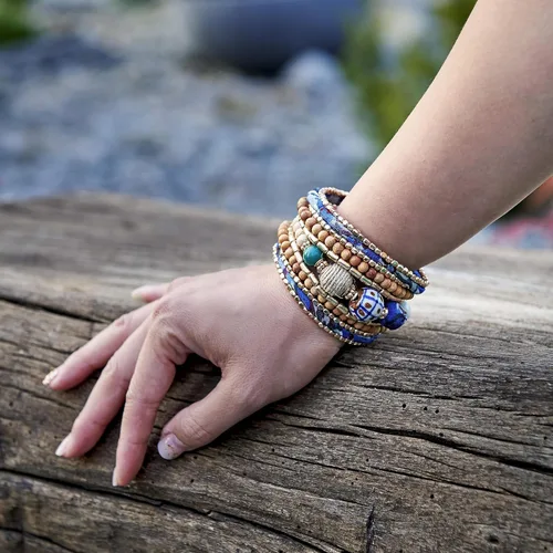 Vista 4 de Pulseras boho para mujer Pulsera de cuentas de madera y metal Pulsera Cleopatra Joyería Boho Pulsera de cuentas Pulsera elástica para mujer
