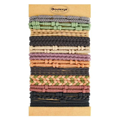Vista 10 de Pulseras para el cabello para mujer, 24 piezas de accesorios para el cabello bohemio en 12 colores, 5 estilos, no dañan el cabello grueso
