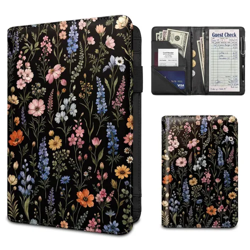 Vista 25 de Server Book for Waitress,Waiter Book with Zipper Pocket,PU Leather Waitstaff Organizer Wallet with 7 Pockets,Guest Check & Money Holder,Fits Server