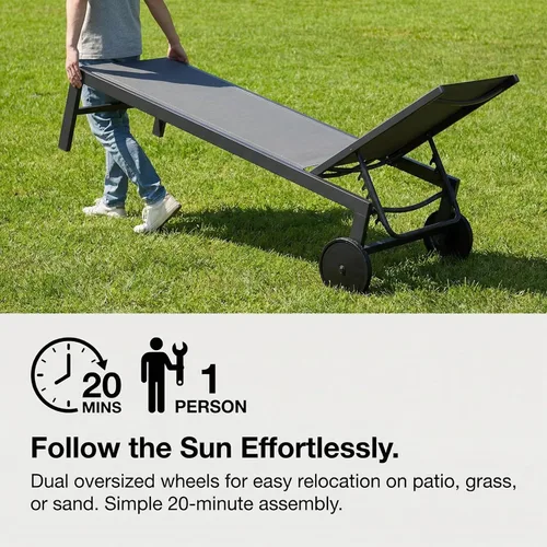 Vista 6 de SUNLEI Juego de 2 tumbonas para patio al aire libre, sillas de piscina ajustables con ruedas, sillas de bronceado reclinables de aluminio para Gris