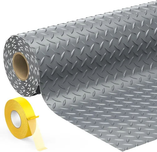 Vista 9 de Alfombrilla de piso de garaje de 7.8 x 20 pies, rollo de piso de vinilo de diamante de 2.8 mm de espesor para debajo del auto, tamaño grande de 156