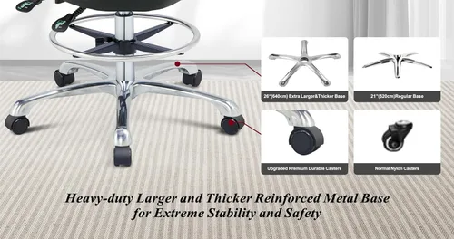 Vista 6 de Silla ergonómica de escritorio de oficina en casa, silla de trabajo ajustable con soporte lumbar, anillo para pie y ruedas para computadora