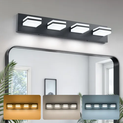Vista 14 de VONLUCE Lámpara de tocador de baño, 3 luces LED modernas de tocador, luz de baño ajustable 3CCT con función de memoria, pantallas giratorias