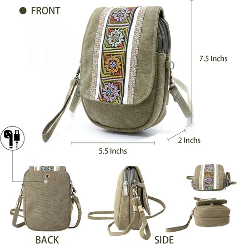 Vista 3 de Goodhan Bolsa cruzada de lona bordada para teléfono celular, monedero para mujer