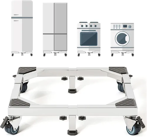 Vista 13 de CHINCHILLA Base de soporte móvil de todo acero inoxidable resistente para refrigerador, soporte de lavadora con ruedas, plataforma de muebles