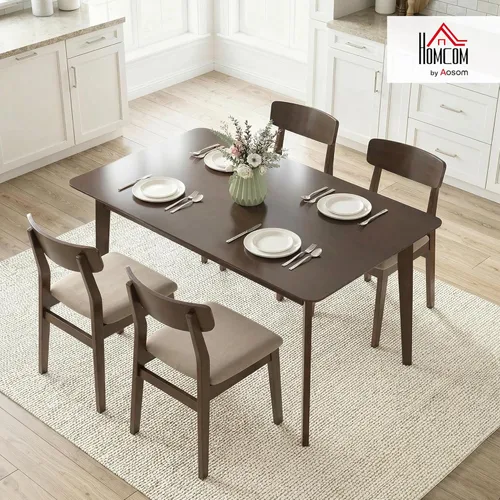 Vista 2 de HOMCOM Mesa de comedor moderna de mediados de siglo de 47 pulgadas para 4, mesa de cocina rectangular con acabado de grano de madera, patas cónicas
