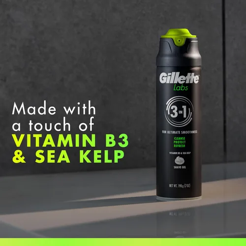 Vista 4 de Gillette Labs - Gel de afeitar espumoso rápido para hombres, sin alcohol, tinte y parabenos con vitamina B3 y algas marinas, refresca y calma
