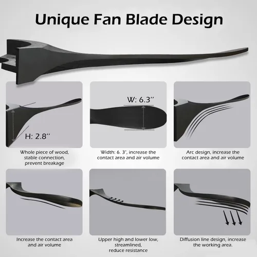 Vista 5 de Ventilador de techo negro de 52 pulgadas, sin luz, ventiladores de techo de madera para exteriores, para patios, 3 aspas, ventilador de techo