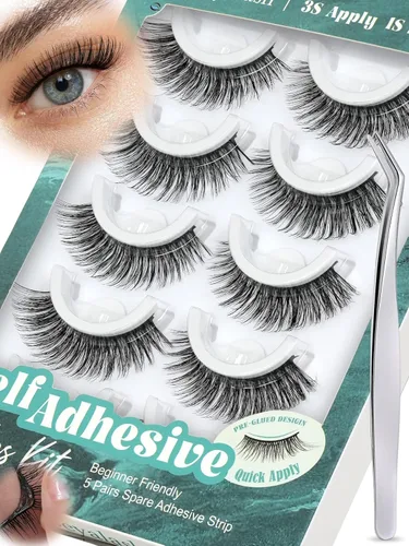 Vista 10 de Obeyalash Pestañas autoadhesivas de aspecto natural, pestañas postizas impermeables para principiantes, pestañas reutilizables sin pegamento