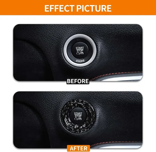 Vista 2 de RT-TCZ para Challenger Botón de inicio con botón de presión Cubierta de recortado Anillo de borde de fibra de carbono para Chrysler 300C 2015+