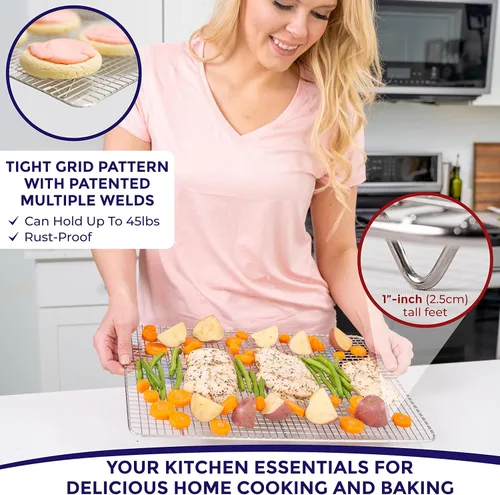 Vista 4 de KITCHENATICS - Juego de rejillas y bandejas de enfriamiento, 304 acero inoxidable