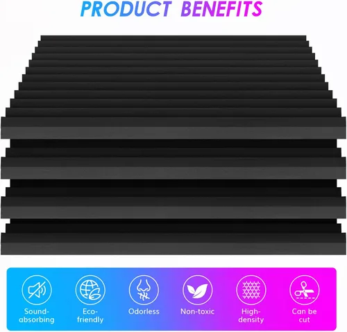 Vista 8 de Paquete de 4 paneles de espuma acústica, 48 x 24 x 2 pulgadas, espuma a prueba de sonido, de alta densidad, resistentes al fuego, paneles acústicos