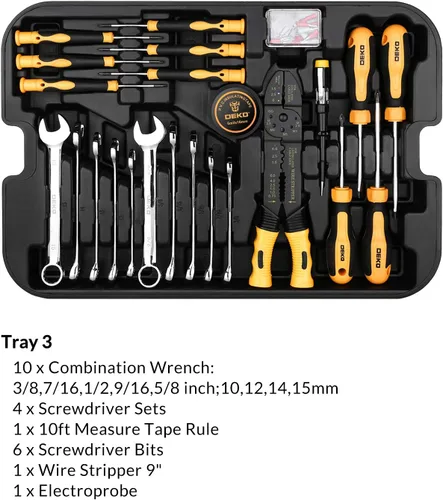 Vista 6 de DEKOPRO Kit de herramientas de 258 piezas con caja de herramientas rodante, llave de vaso y juego de herramientas manuales, caja mecánica, carrito