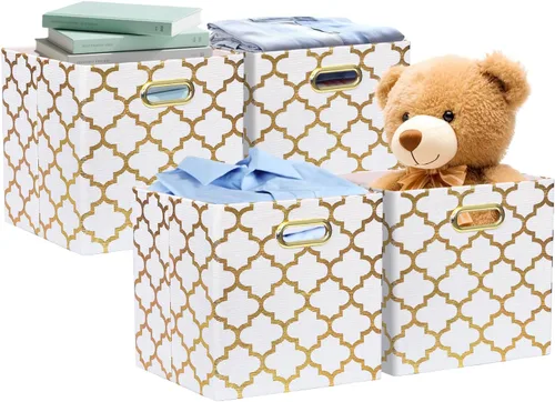 Posprica Contenedores de almacenamiento de 11 x 11 x 11 pulgadas, cubos de almacenamiento plegables de tela, canastas organizadoras para estantes,