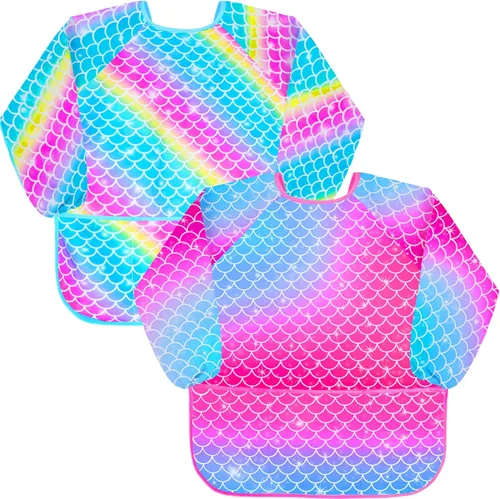 Vista 8 de Sylfairy Bata de arte para niños, impermeable, para pintar, delantal de pintura para niños pequeños