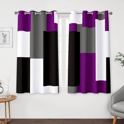 Vista 38 de Tyrot Avocado Green 100% Blackout Curtains for Bedroom 63 inch Long 2 Panels Set White Modern Abstract Geometric Black Out Curtains Insulated Room