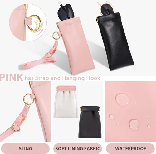 Vista 2 de CHICECO Estuche para lentes de sol con tapa apretable, bolsa portátil para lentes con cordón ajustable, funda de cuero suave para gafas, paquete