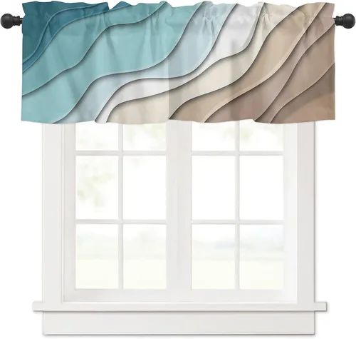 Vista 14 de Cortina de cenefa negra degradada para ventanas de kithchen, negro, blanco, gris, degradado, moderno, abstracto, geométrico, cenefa con bolsillo