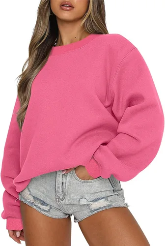 Vista 2 de Ceboyel Sudadera de gran tamaño para mujer, color sólido, cuello redondo, suéteres de manga larga, ropa de moda de otoño