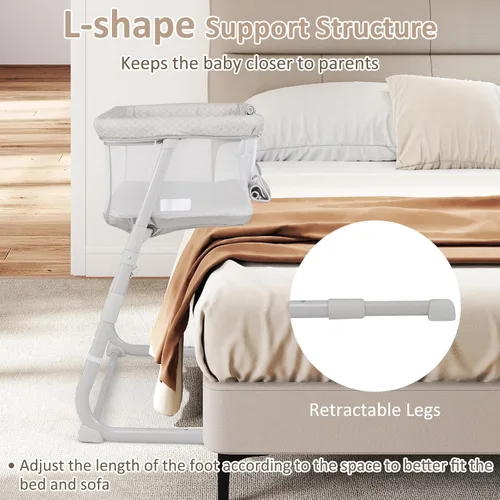 Vista 9 de INFANS Moisés sobre la cama para bebé, cama de noche con pared inferior para un fácil acceso, cierre seguro para dormir, altura ajustable, Beige