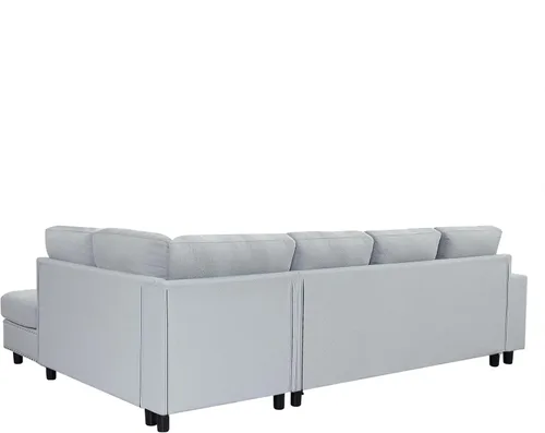 Vista 196 de Sofá modular de felpilla con tapicería en forma de L, sofá modular de 4 asientos con otomana extraíble y 5 almohadas para sala de estar, apartamento
