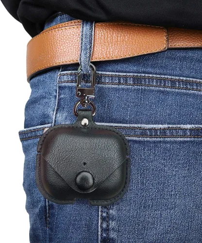 Vista 6 de MODOS LOGICOS Funda de carga de cuero para Apple AirPods Pro, seguro Snap-Fastener compatible con AirPods Pro de 1ª y 2ª generación, color negro