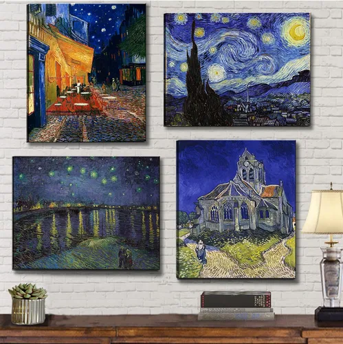 Vincent Van Gogh - Lienzo decorativo para pared, noche estrellada sobre el Ródano, pinturas de terraza de café por la noche, pósteres e impresiones