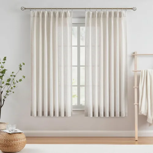 Vista 8 de Vision Home - Cortinas plisadas y semitraslúcidas con ganchos, mezcla de lino texturizado, filtran la luz, para sala, dormitorio, 2 paneles, 40 x 63
