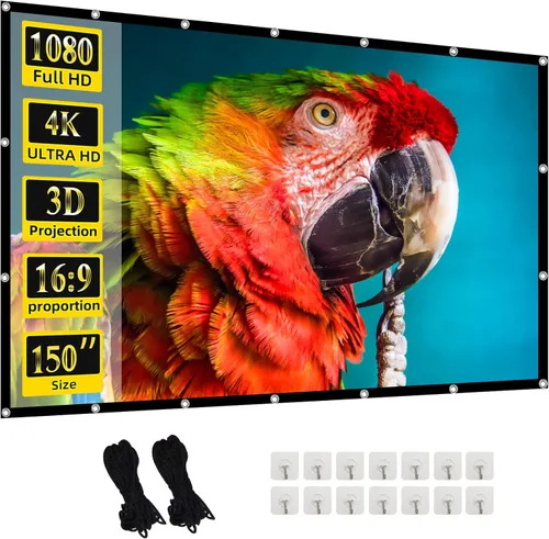 Vista 7 de Pantalla de proyector, pantalla de proyector de película de 100 pulgadas, pantallas de proyector portátil plegables 16:9 para cine en casa, al aire