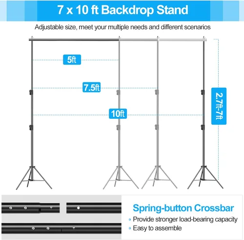 Vista 2 de EMART Soporte de fondo resistente, 7 x 10 pies, kit de sistema de soporte de fondo ajustable con bolsa de transporte para fotografía